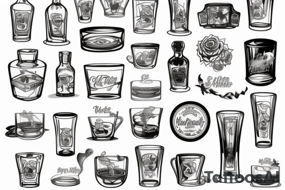 Whiskey glass with Pastel colours white background tattoo idea