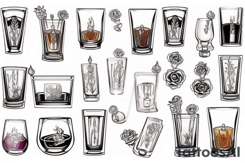 Whiskey glass with Pastel colours white background tattoo idea