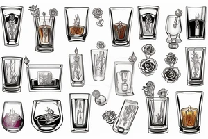 Whiskey glass with Pastel colours white background tattoo idea