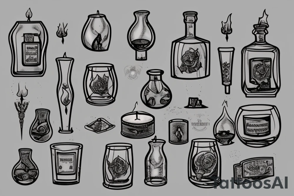 Candle burning in whiskey glass tattoo idea