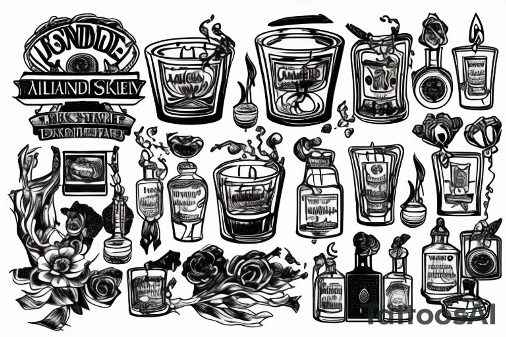 Candle burning in whiskey glass tattoo idea