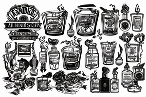 Candle burning in whiskey glass tattoo idea