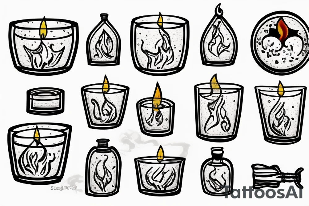 Candle burning in whiskey glass tattoo idea