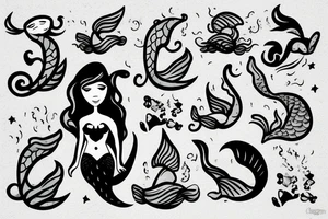 Mermaid on rock waving at passing by ships tattoo idea