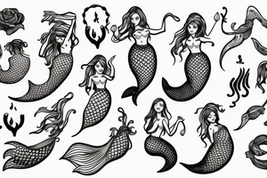 Mermaid on rock waving at passing by ships tattoo idea