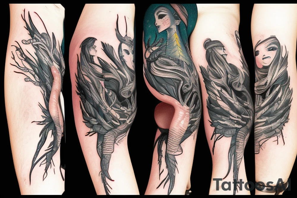 Pine tree little pines assassin's creed whiskey mermaid tattoo idea