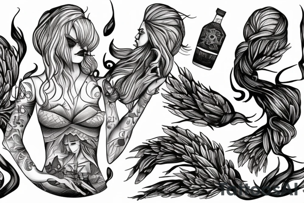 Pine tree little pines assassin's creed whiskey mermaid tattoo idea