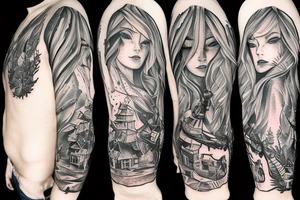 Pine tree little pines assassin's creed whiskey mermaid tattoo idea