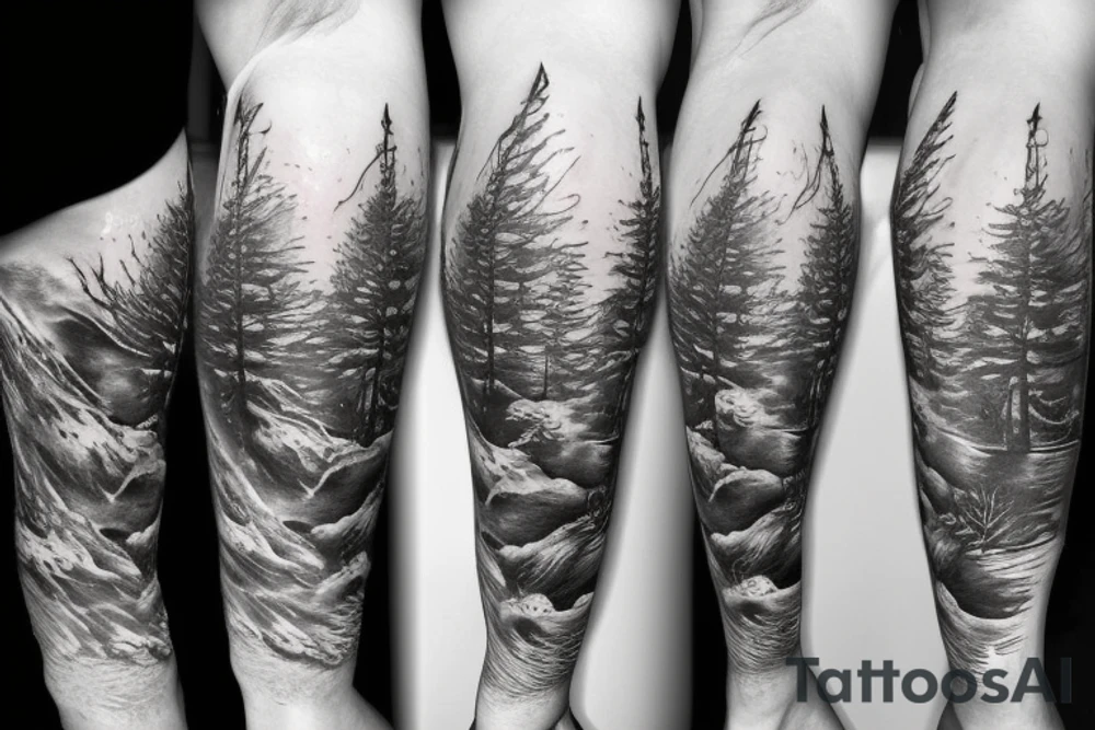 Pine tree little pines assassin's creed whiskey mermaid tattoo idea