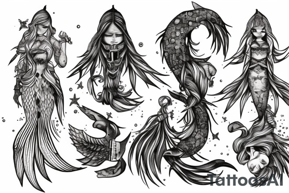 Pine tree little pines assassin's creed whiskey mermaid tattoo idea