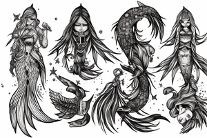 Pine tree little pines assassin's creed whiskey mermaid tattoo idea