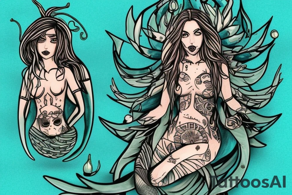 Pine tree little pines assassin's creed whiskey mermaid tattoo idea