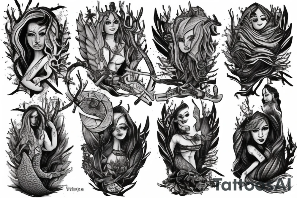 Pine tree little pines assassin's creed whiskey mermaid tattoo idea