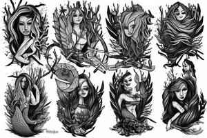 Pine tree little pines assassin's creed whiskey mermaid tattoo idea