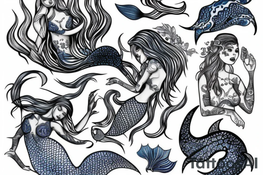 Mermaid in deep blue tattoo idea