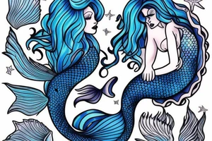 Mermaid in deep blue with Pastel colours tattoo idea
