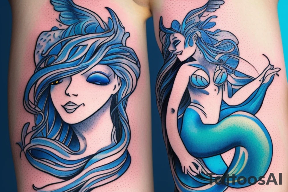 Mermaid in deep blue with Pastel colours tattoo idea