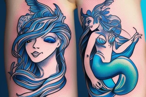 Mermaid in deep blue with Pastel colours tattoo idea