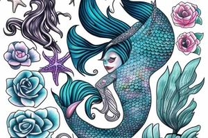 Mermaid in deep sea with Pastel colours tattoo idea