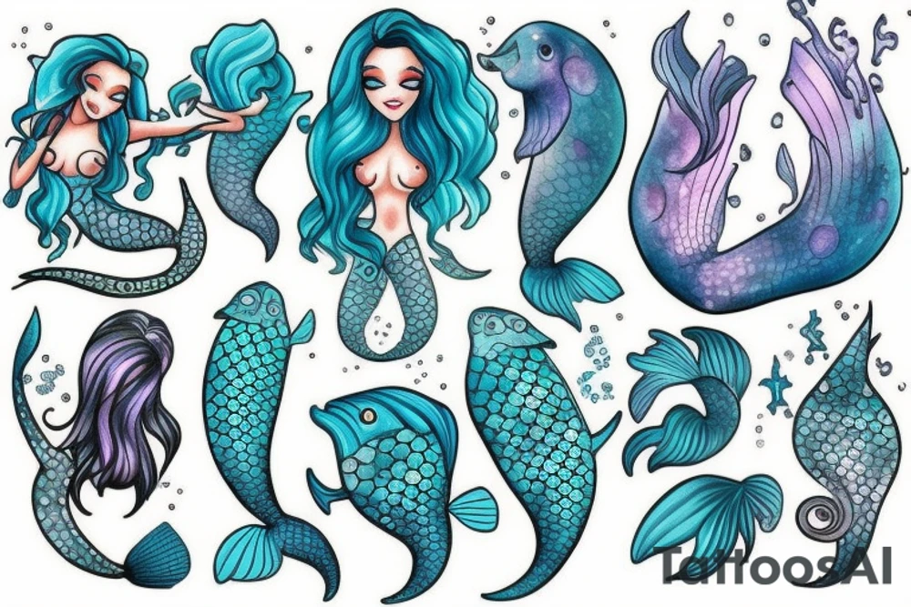 Mermaid in deep sea with Pastel colours tattoo idea