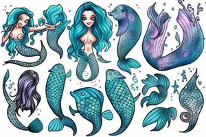 Mermaid in deep sea with Pastel colours tattoo idea
