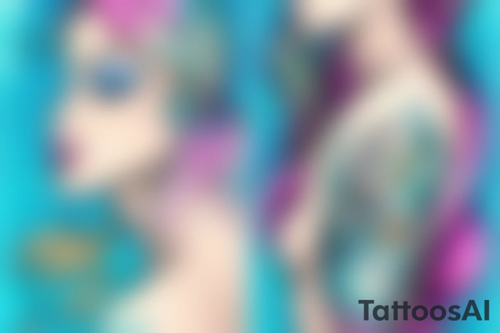 Mermaid in deep sea with Pastel colours tattoo idea