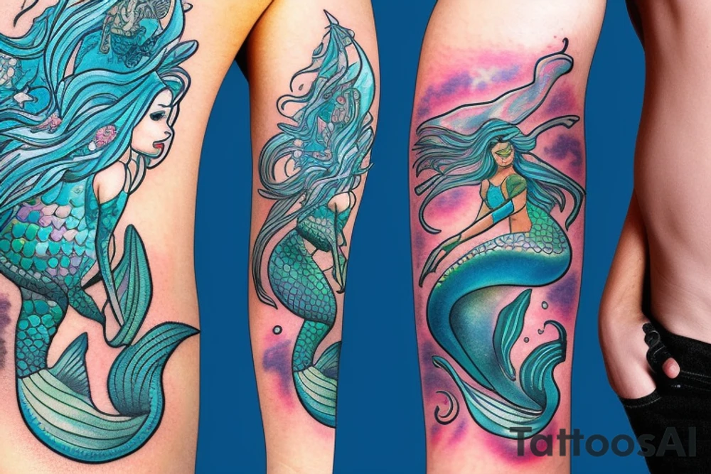 Mermaid in deep sea with Pastel colours tattoo idea