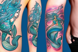 Mermaid in deep sea with Pastel colours tattoo idea