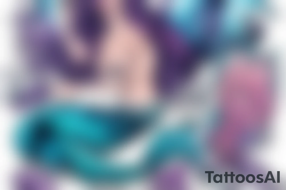 Mermaid in deep sea with soft Pastel colours tattoo idea