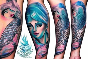 Mermaid in deep sea with soft Pastel colours tattoo idea