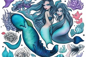 Mermaid in deep sea with soft Pastel colours tattoo idea