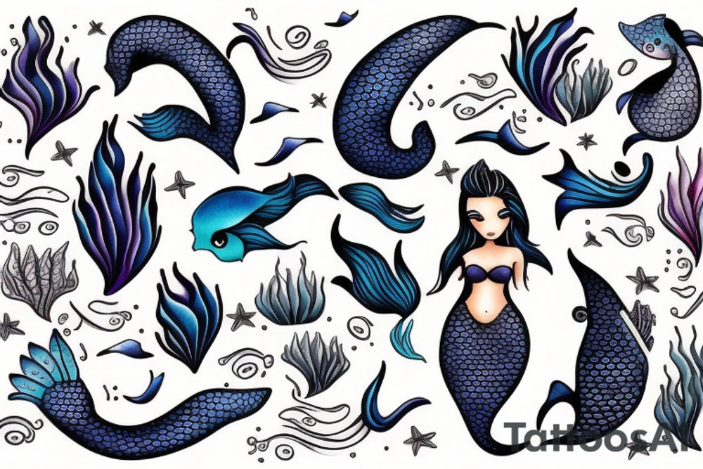Mermaid in deep sea tattoo idea