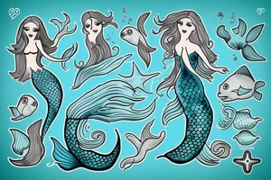 Mermaid in deep sea tattoo idea