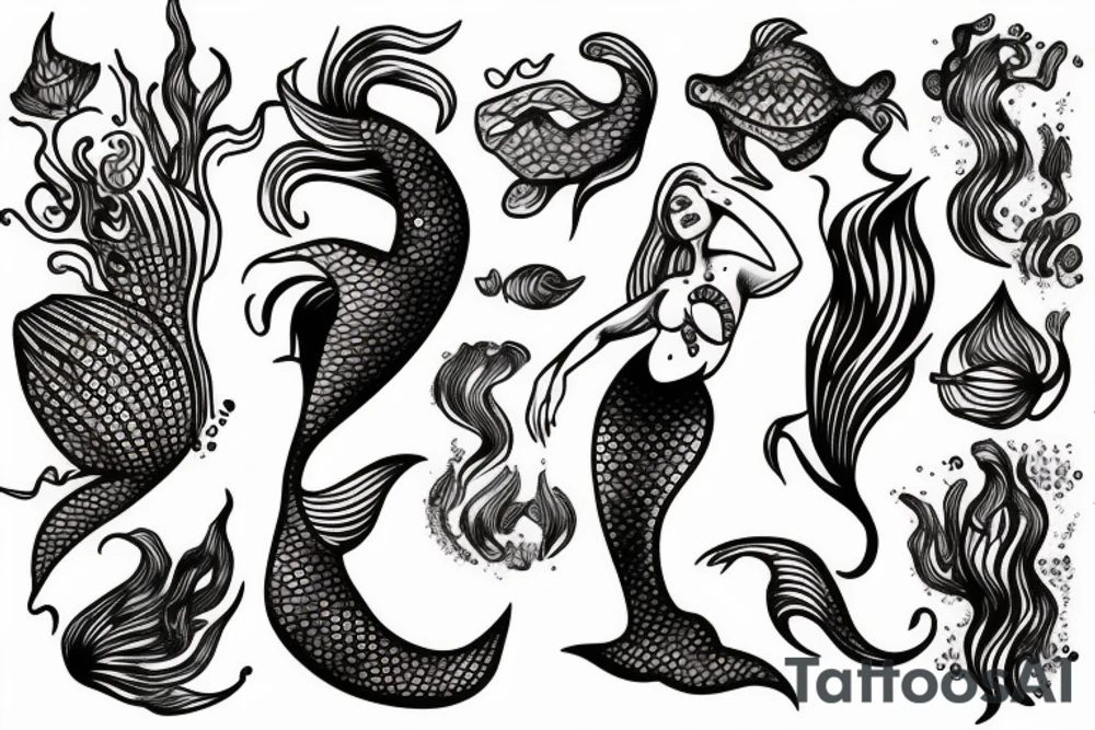 Mermaid in deep sea tattoo idea