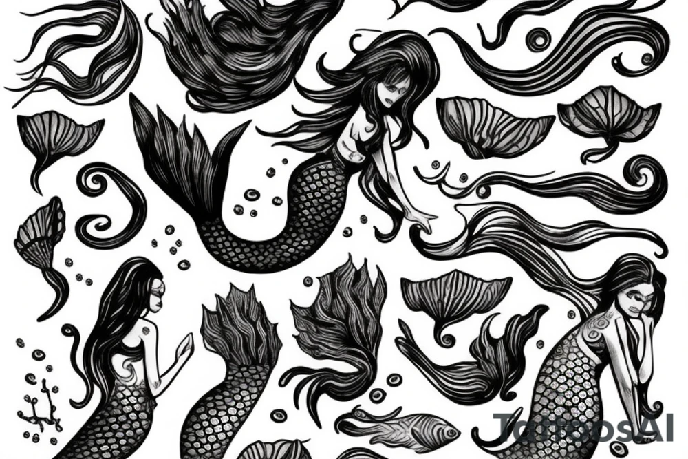 Mermaid in deep sea tattoo idea