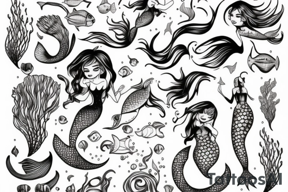 Mermaid in deep sea tattoo idea