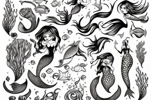 Mermaid in deep sea tattoo idea