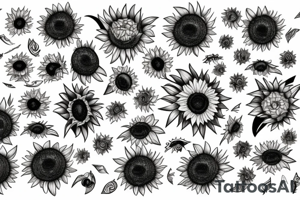 Sunflower surroundet by stars and planets tattoo idea