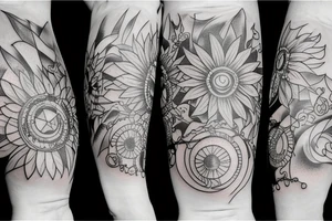 One Sunflower surround by stars and planets tattoo idea