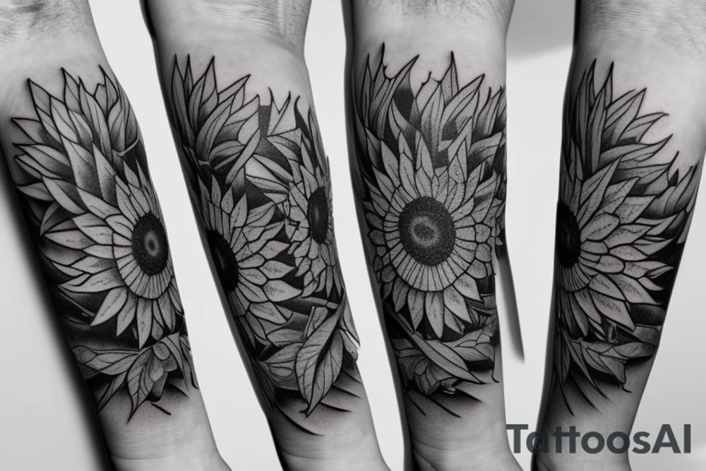 One Sunflower surround by stars and planets tattoo idea