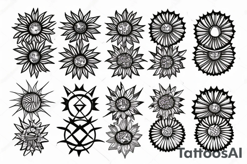 Sunflower stars and planets tattoo idea