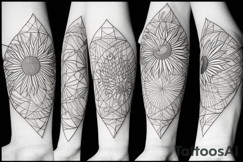 Sunflower stars and planets tattoo idea