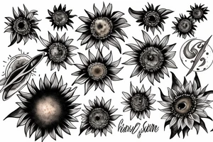 Sunflower stars and planets tattoo idea