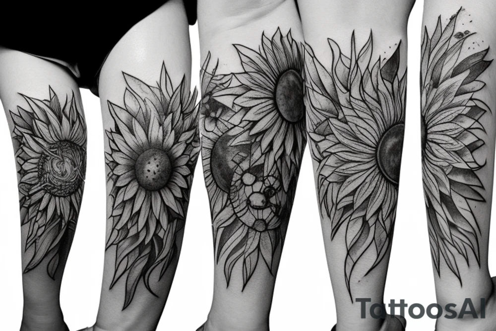 Sunflower stars and planets tattoo idea