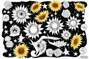 One sunflower wich is surrounded by stars tattoo idea