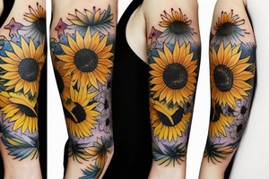 One sunflower wich is surrounded by stars tattoo idea