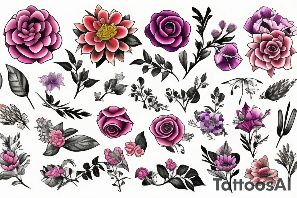 Flowers and flowers tattoo idea