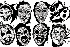 surreal comedy and tragedy mask tattoo idea