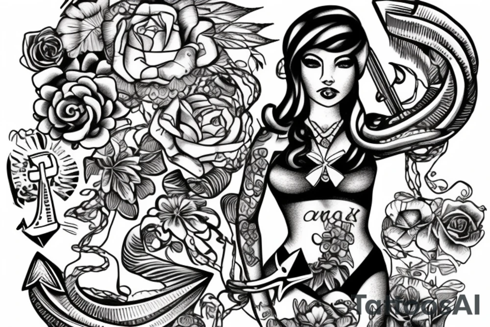 a girl with an anchor in hawaii tattoo idea
