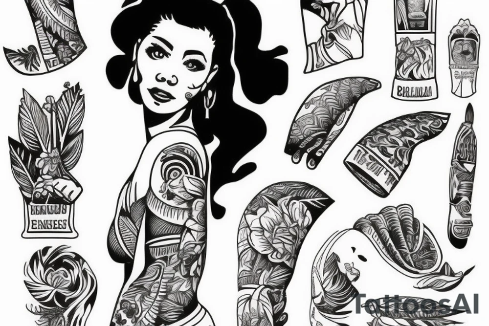 Hawaiian girl with a blalaika in her hands tattoo idea